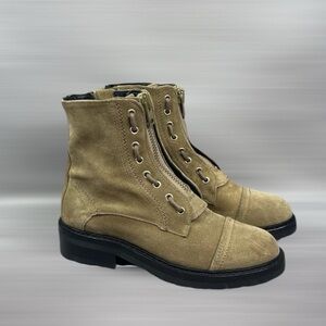 AllSaints Ariel Suede Zip Front Moto Combat Biker Boots In Light Tan Sz 36 US 6